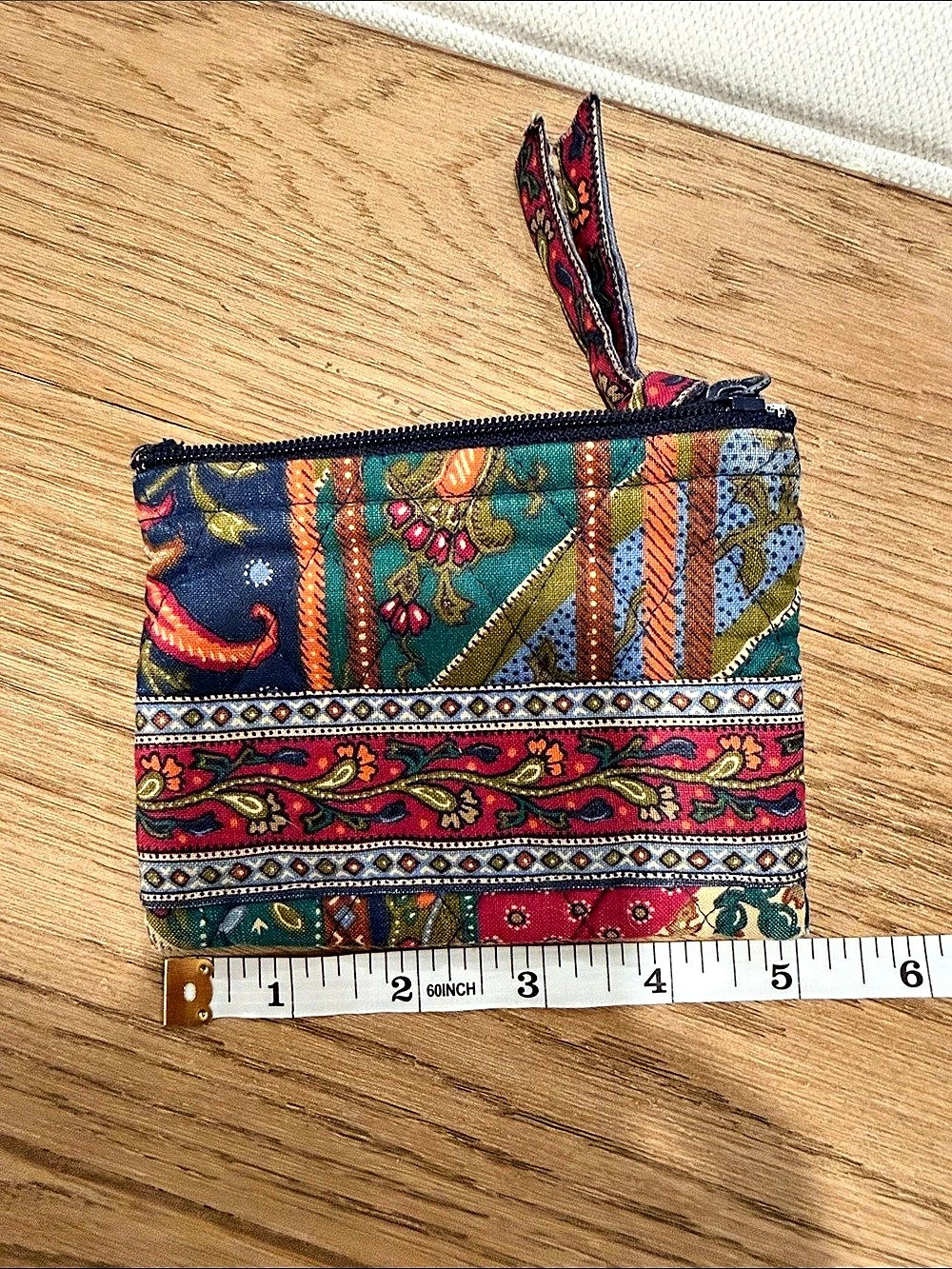 Vintage Vera Bradley Quilted Zip Coin Purse Pouch Blue & Multicolor